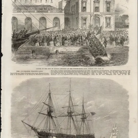 Launch of the City of Dublin Life-Boat Antique Print  1867.