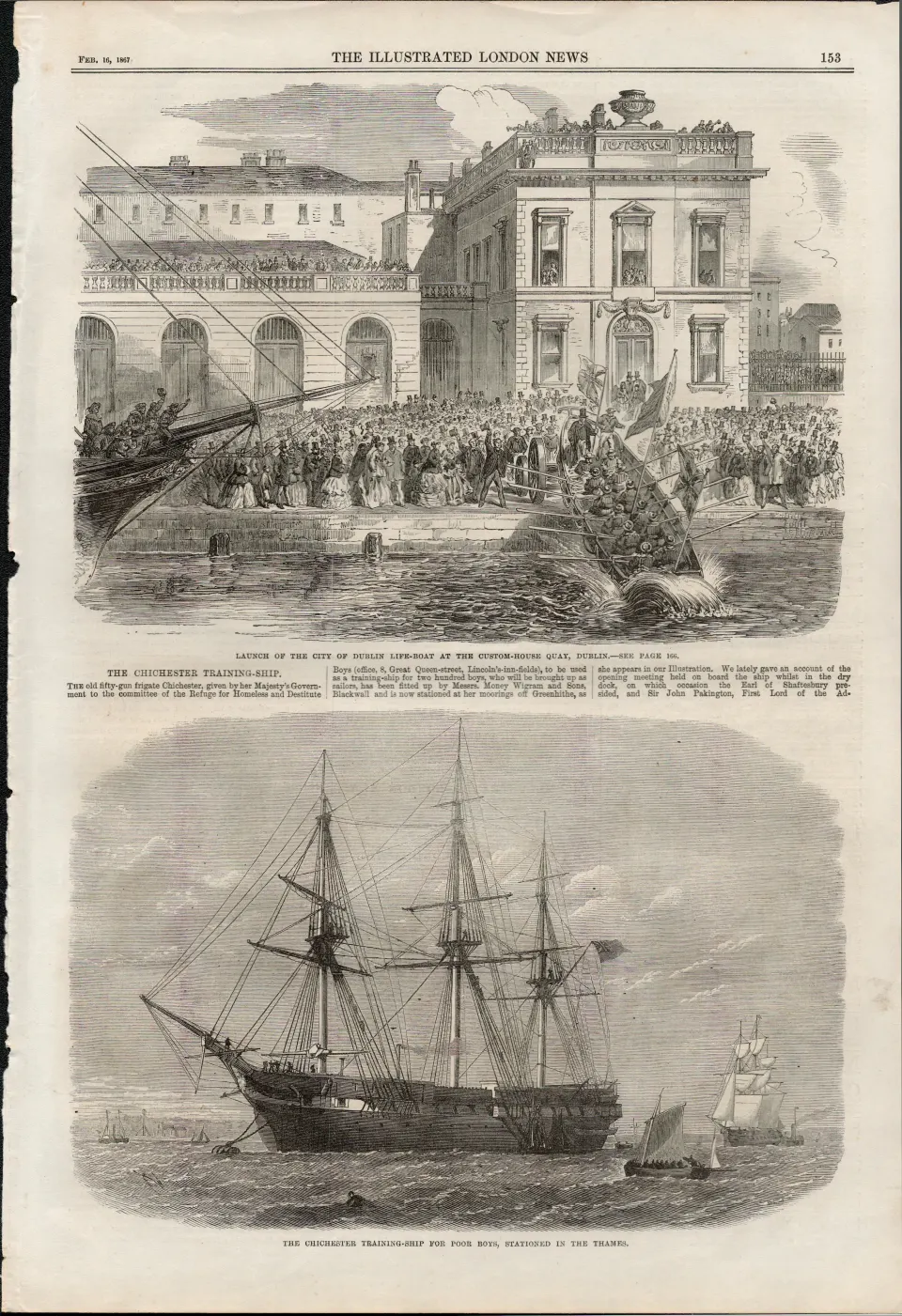 Launch of the City of Dublin Life-Boat Antique Print  1867.