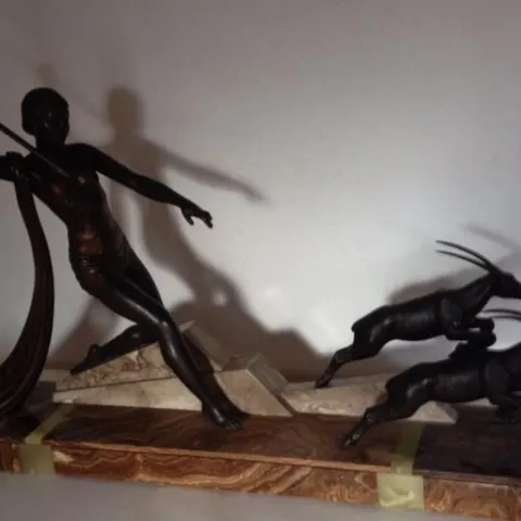 Huge XXL c1930 SUPERB Statement Centrepiece Spelter and Marble ART DECO statue by J. DAUVERGNE