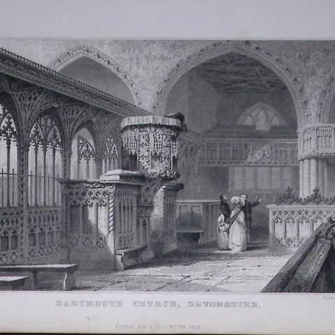 Dartmouth Church Devonshire Antique 193 Years-Old Steel-Engraving-30