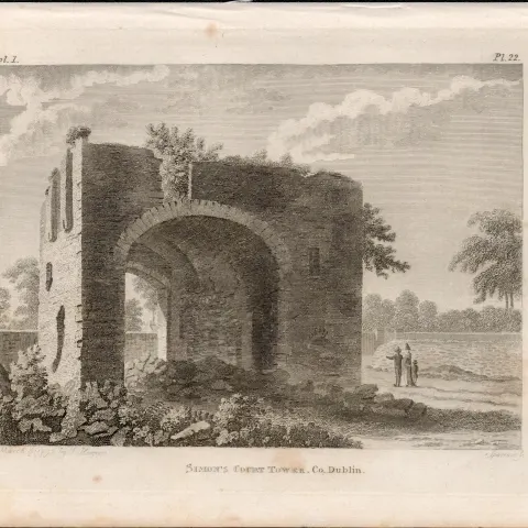 Simons Court Tower Donnybrook Dublin F. Grose 1792 Antique Copper Block Engraving.