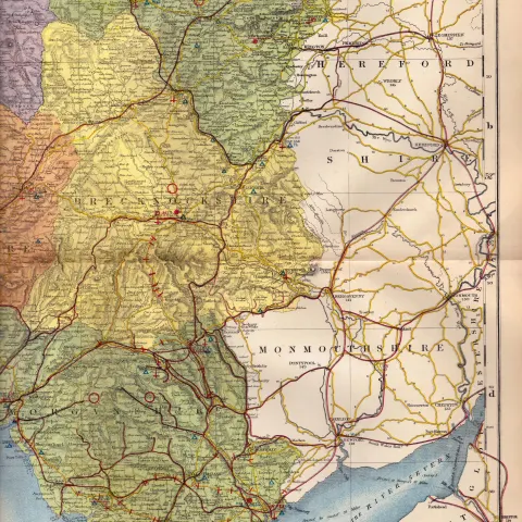 Wales Large Victorian Letts 1884 Antique Coloured Map.