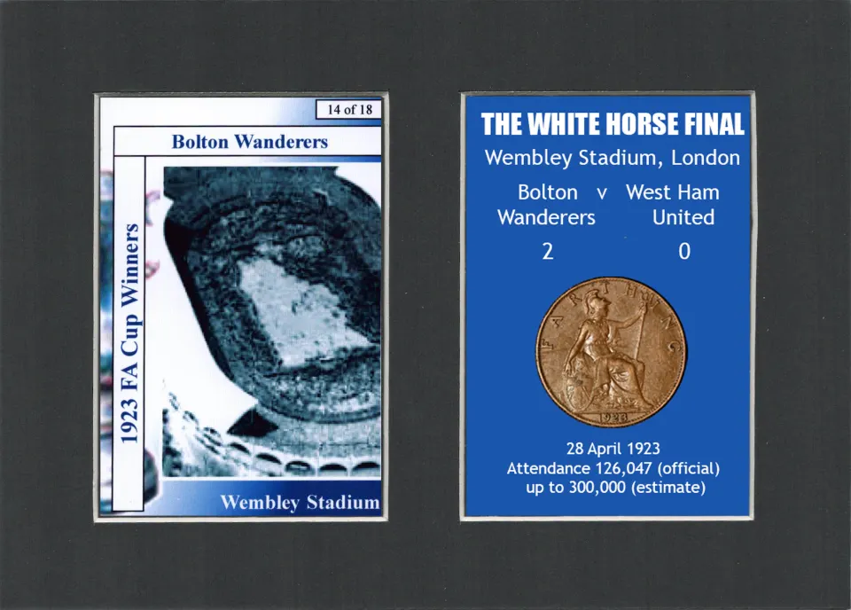 1923 Bolton Wanderers FA Cup Final “ The White Horse” Mounted Card & Coin Gift Set.