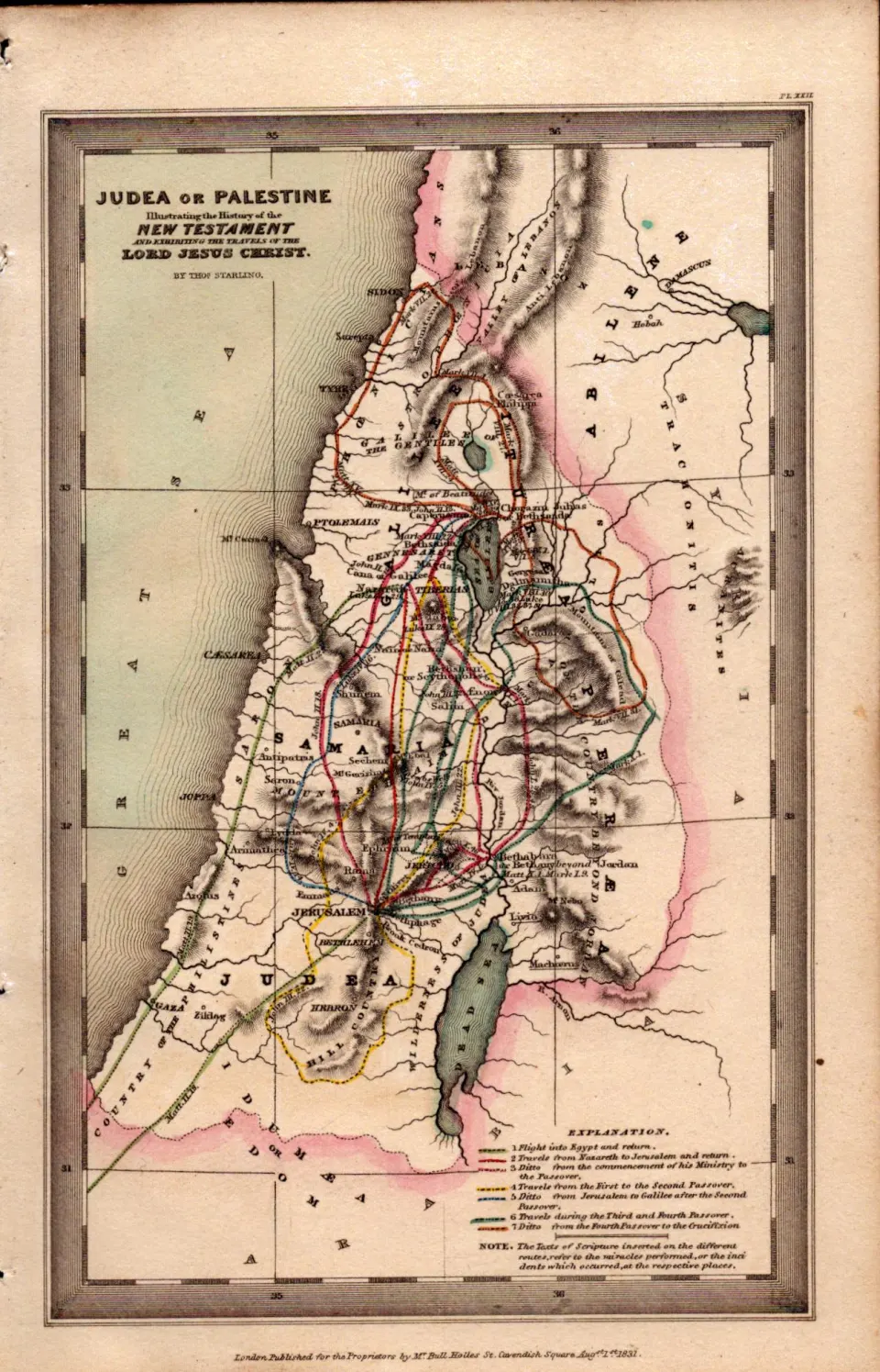 Judea or Palestine Antique Detailed Biblical William IV Map.