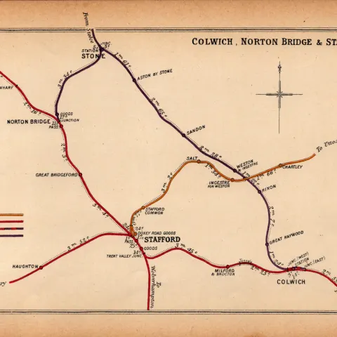 Stafford, Stone, Colwich, Rugeley Antique Railway Diagram-97.