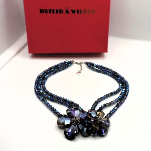 Butler & Wilson Blue Flower Necklace With Gift Box