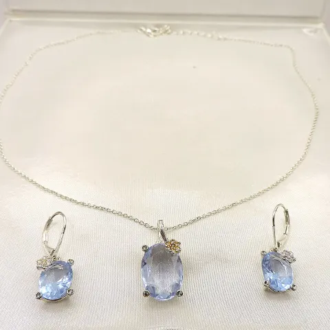 Blue Crystal Necklace and Earrings New With Gift Box