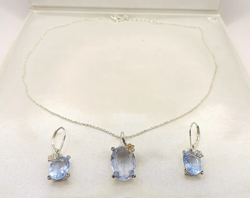 Blue Crystal Necklace and Earrings New With Gift Box