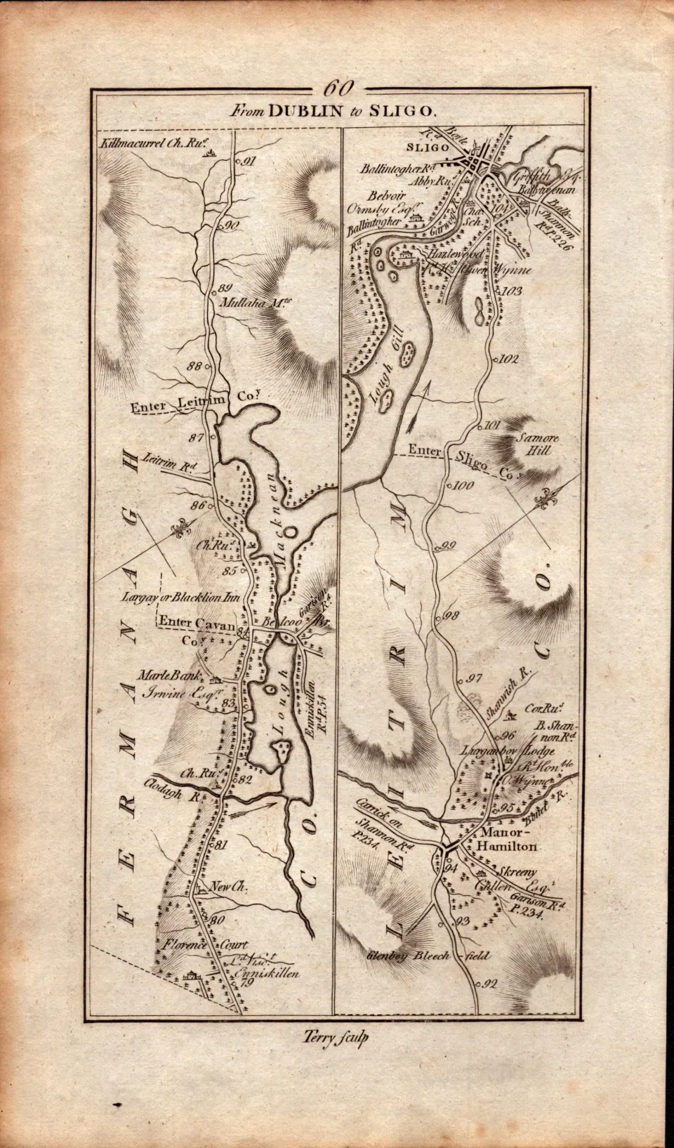 Ireland Rare Antique 1777 Map  Ballyconnel Leitrim Cavan Co Fermanagh Areas.