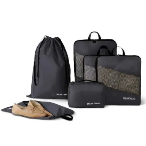 Pack of 6 Black Travel Packing Cubes for Suitcases L28b