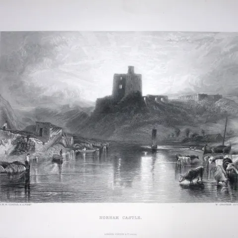 J.M.W Turner Norham Castle Northumberland Antique Steel Engraving-56-TR