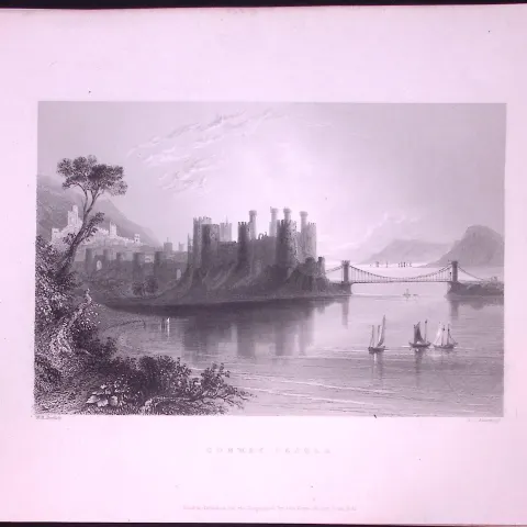 Conway Castle Wales WH Bartlett 1842 Antique Steel Engraving-88