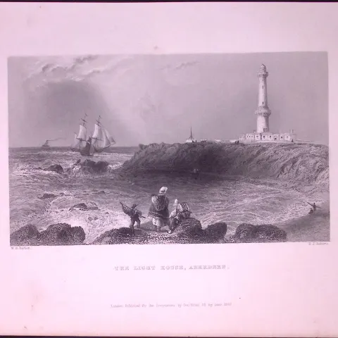 The Lighthouse Aberdeen Scotland WH Bartlett 1842 Antique Steel Engraving-70