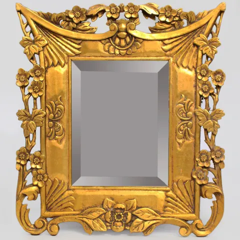 Carved Floral Giltwood Bevelled Glass Wall Mirror