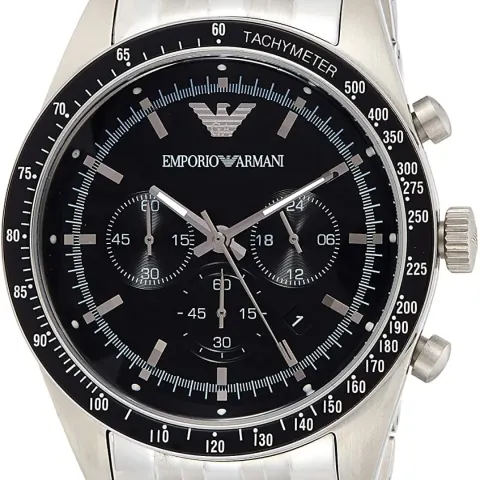 Emporio Armani AR5988 Men's Tazio Black Dial Silver Bracelet Chronograph Watch