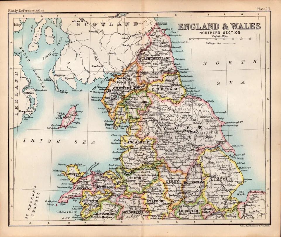 England & Wales Northern Area Double Sided Antique 1896 Map.