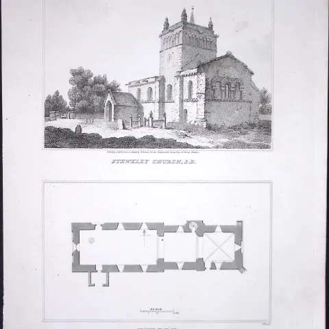 Stewkley Church Bucks 190 Years-Old John Britton Antique Steel Engraving-199