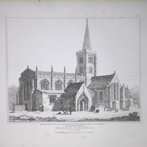 Bishop Cannings Church Wiltshire 190 Years-Old Rare John Britton Antique Steel Engraving-94