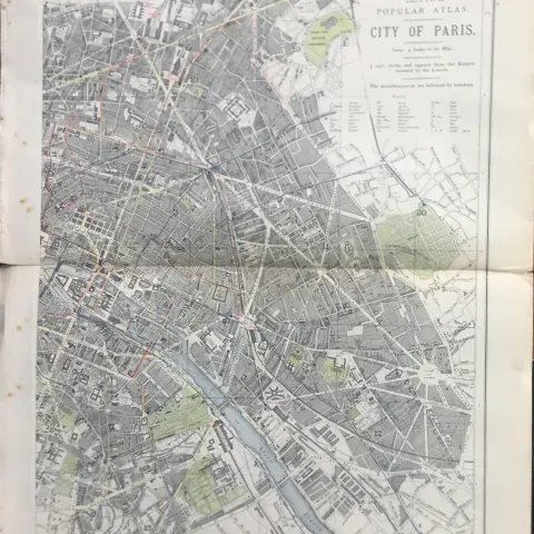 City Of Paris France Victorian Letts 1882 Antique Coloured Map.
