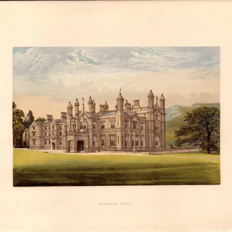 Glanusk Park Brecknockshire Gilt-Edge Coloured Antique Book Plate.