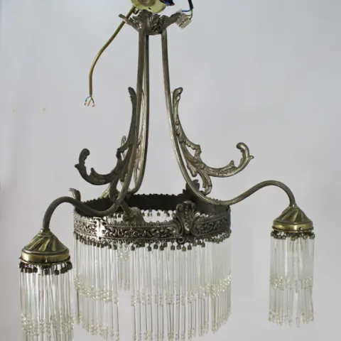 French Silver Metal & Crystal Chandelier