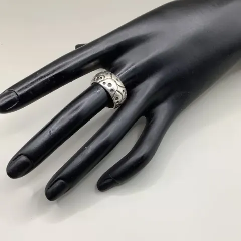 Vintage Solid 925 Silver Modernist Band Ring UKQ US7.5 EU56 W6.65g 10mm Band