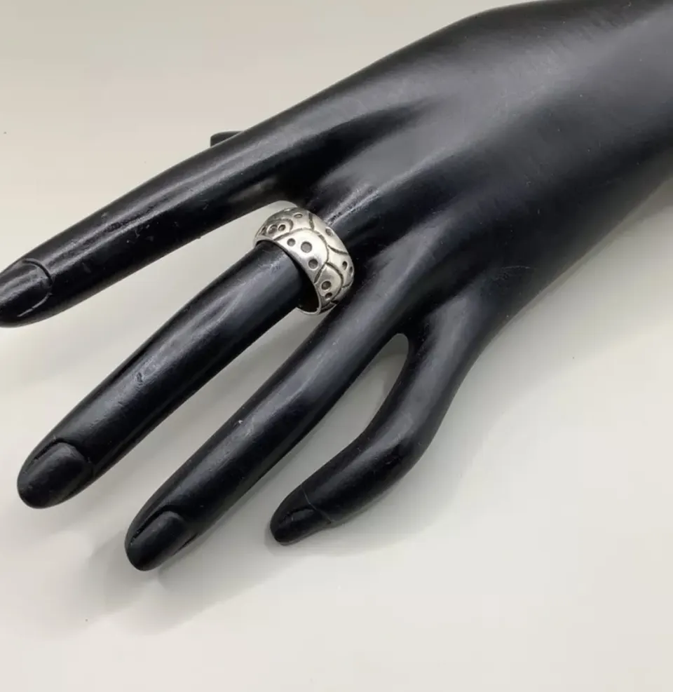 Vintage Solid 925 Silver Modernist Band Ring UKQ US7.5 EU56 W6.65g 10mm Band