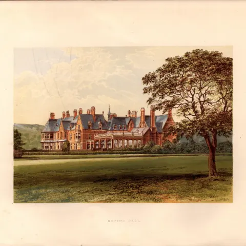 Hutton Hall Preston Lancashire Gilt-Edge Coloured Antique Book Plate.