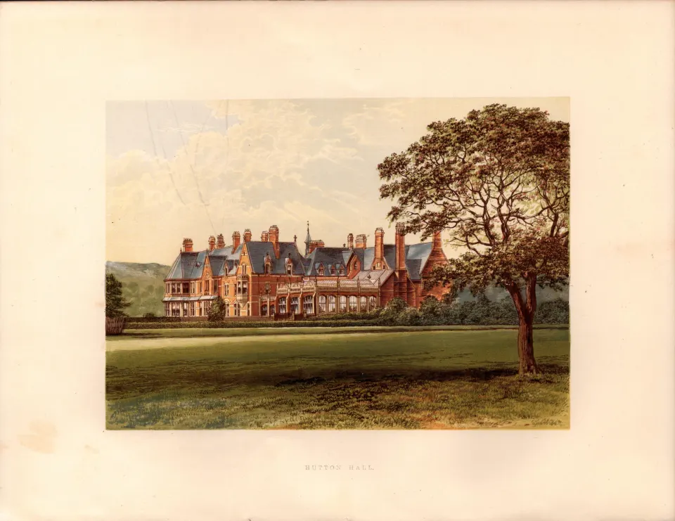 Hutton Hall Preston Lancashire Gilt-Edge Coloured Antique Book Plate.