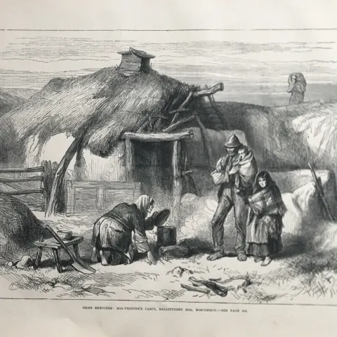 Irish Bog Trotters Cottage Ballintober Roscommon 1879 Antique Print.