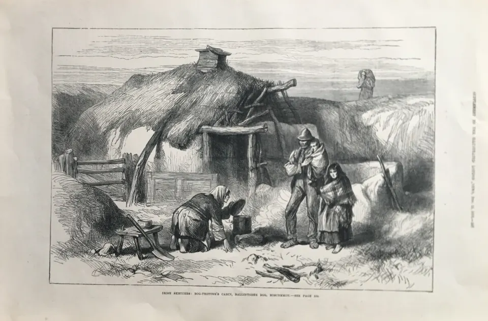 Irish Bog Trotters Cottage Ballintober Roscommon 1879 Antique Print.