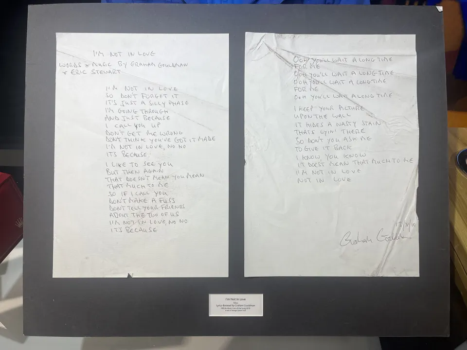 10CC Hand-Written Lyrics Signed By Graham Gouldman