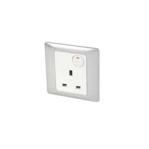 50 x ROCCA Single Plug Socket Switched White / Silver Finish 13 Amp