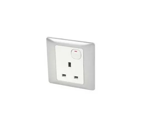 50 x ROCCA Single Plug Socket Switched White / Silver Finish 13 Amp
