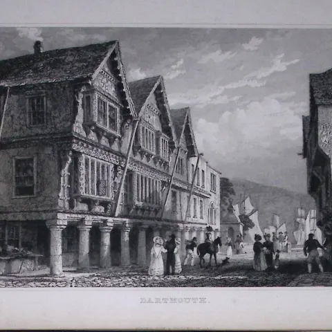 Dartmouth Town Scene Devonshire Antique 193 Years-Old Steel-Engraving-35