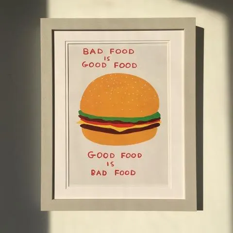 David Shrigley OBE (b 1968) ‘Bad Food Good Food’, Shrig Mini Series Offset Lithograph, Framed, Editi