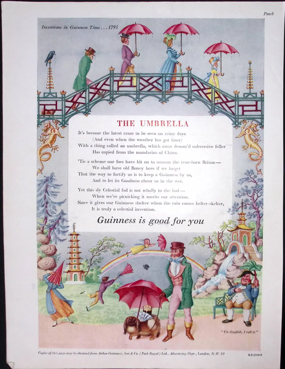 Guinness 70 Years-Old Advert 1955 The Umbrella G.E.2568-B