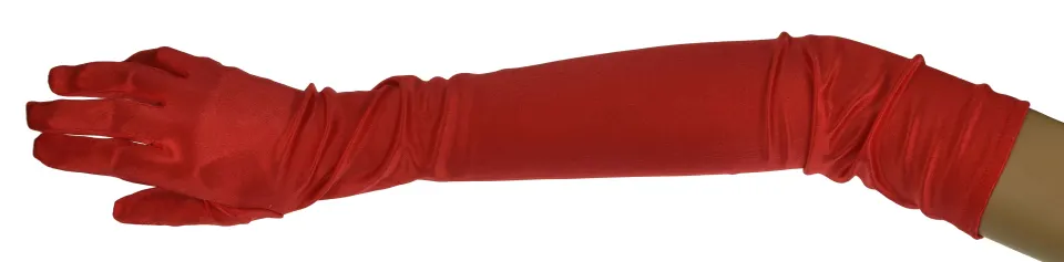 Lot 69;  4 x LONG SATIN SILKY SCARLET PREMIUM QUALITY GLOVES. RRP £48