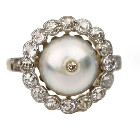 Art Deco Pearl & Diamond Cluster Ring