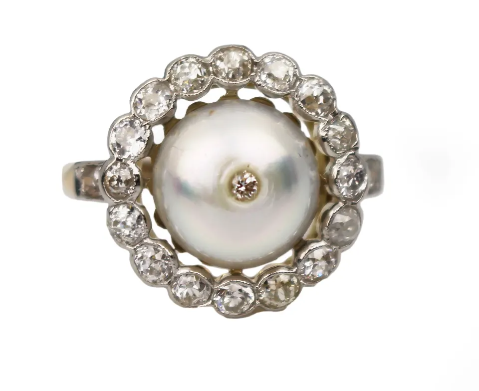 Art Deco Pearl & Diamond Cluster Ring
