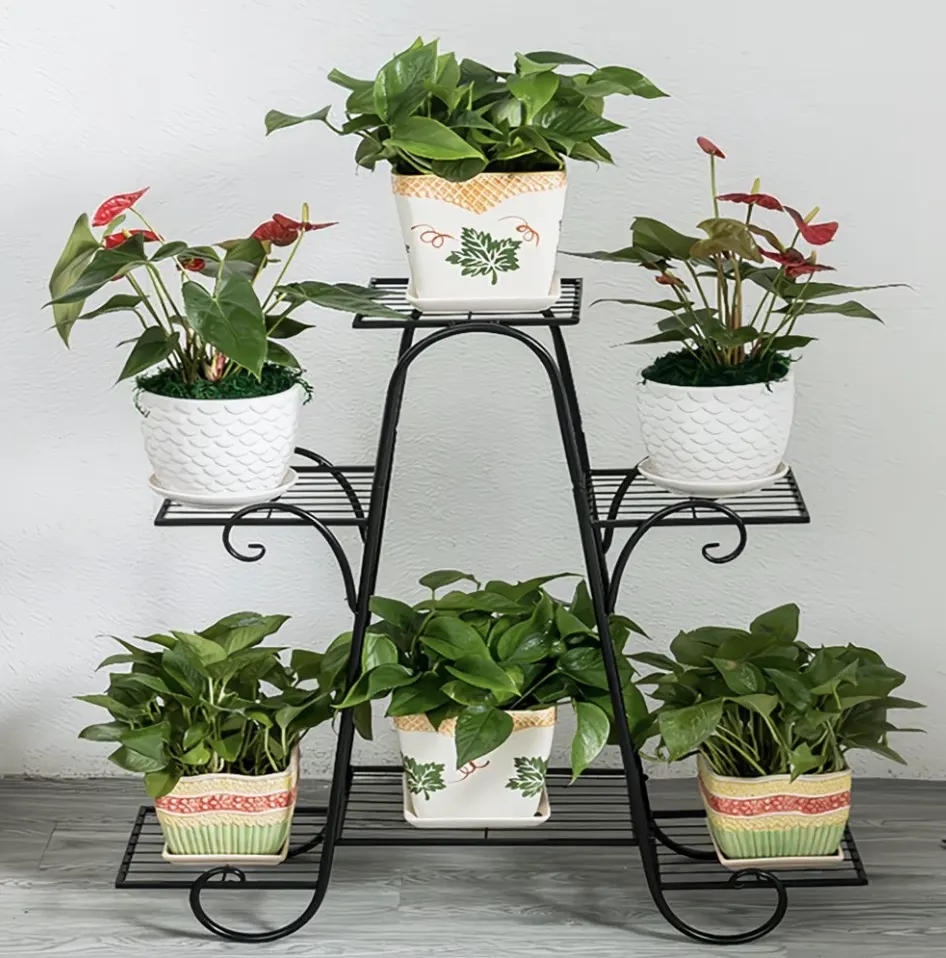 Tier Metal Plant Stand – Multi-Level Flower Shelf For Indoor & Outdoor Use (Black)
