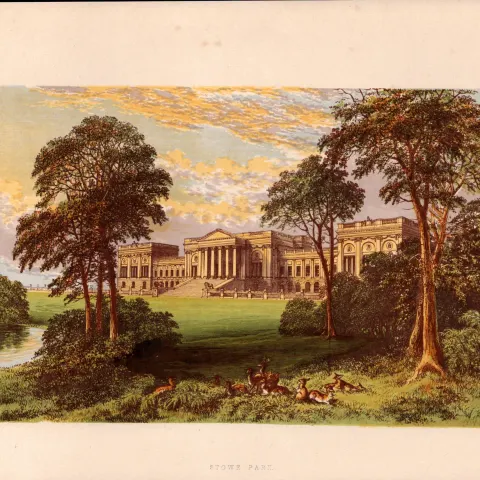 Stowe Park Buckingham Gilt-Edge Coloured Antique Book Plate.