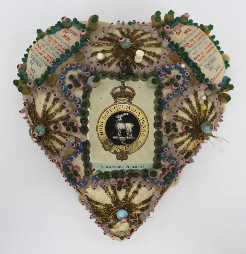 WWI Sweetheart Warwick Regiment Heart Shaped Pin Cushion