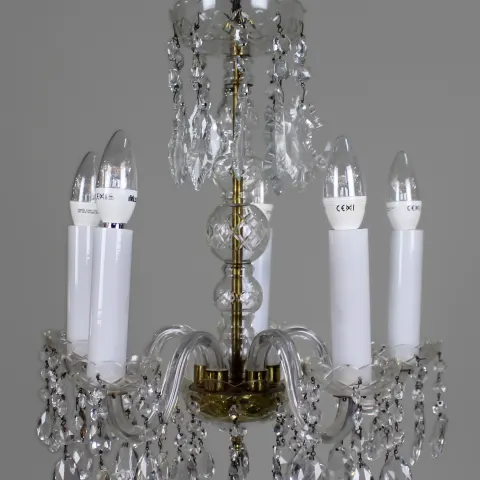 Mid-20th Century French Style 5-Arm Cut Glass and Crystal Chandelier
