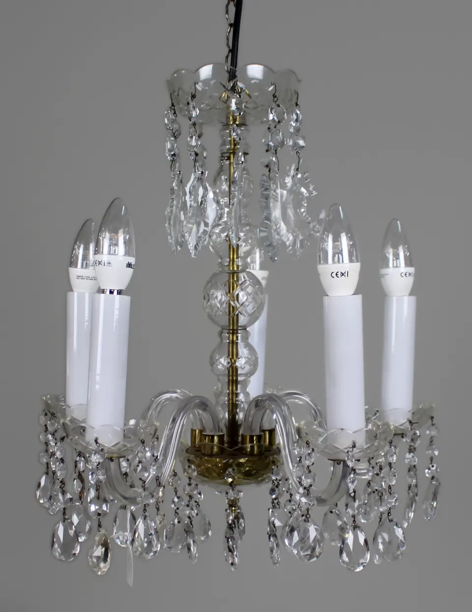 Mid-20th Century French Style 5-Arm Cut Glass and Crystal Chandelier