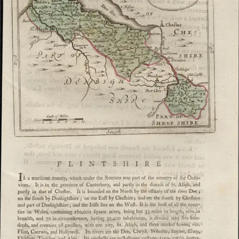 Wales Flintshire Antique c1783 F Grose Copper Coloured George III Map.