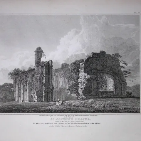 Glastonbury St Josephs Chapel 190 Years-Old Rare John Britton Antique Steel Engraving-132