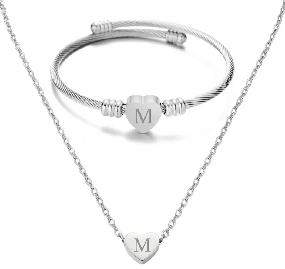 10 x Heart Name Necklace and Bracelet for Women