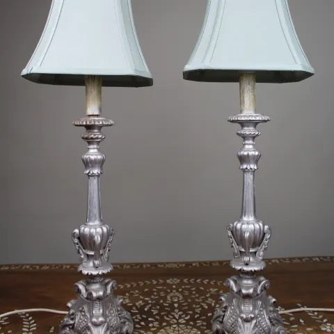Pair of Silver Carved Table Lamps
