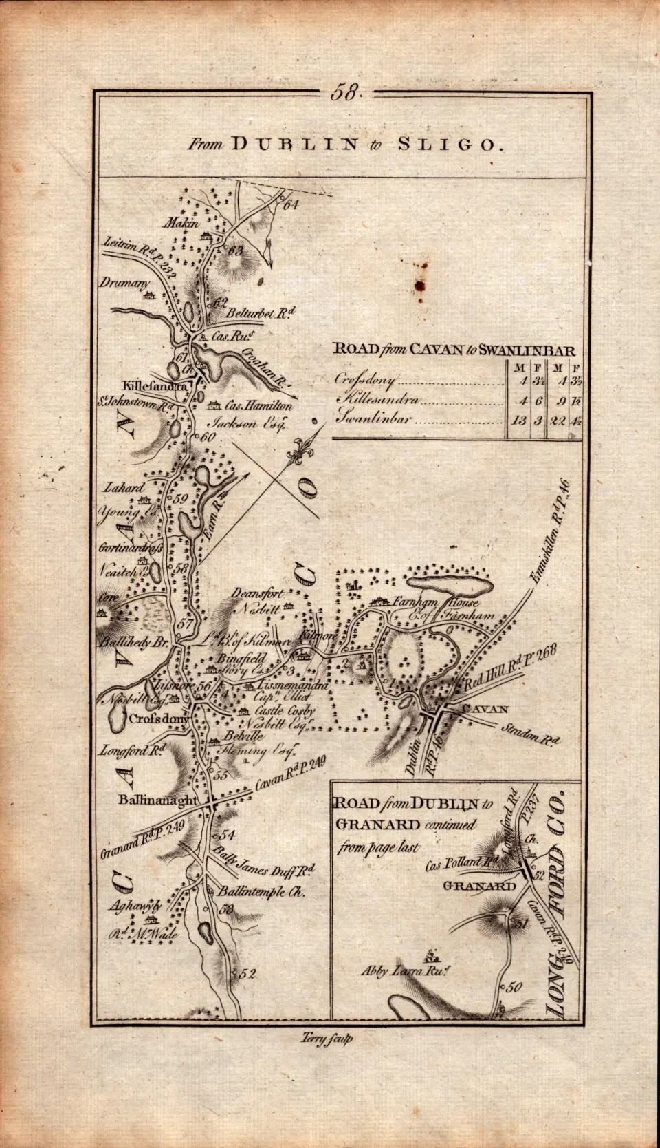 Ireland Rare Antique 1777 Map  Cavan Oldcastle Ballinagh Finnea Sheelin Etc.